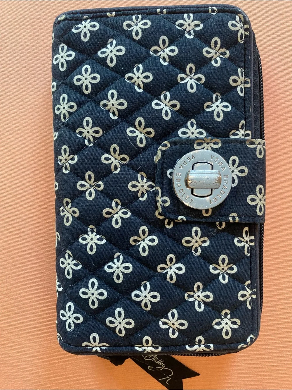 Vera Bradley Black Quilted Floral Zip Wallet Case